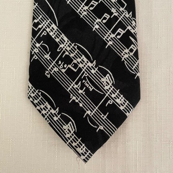 Steven Harris Handmade Music Notes Mens Necktie Black and White 61" x 3.5" - Picture 4 of 6